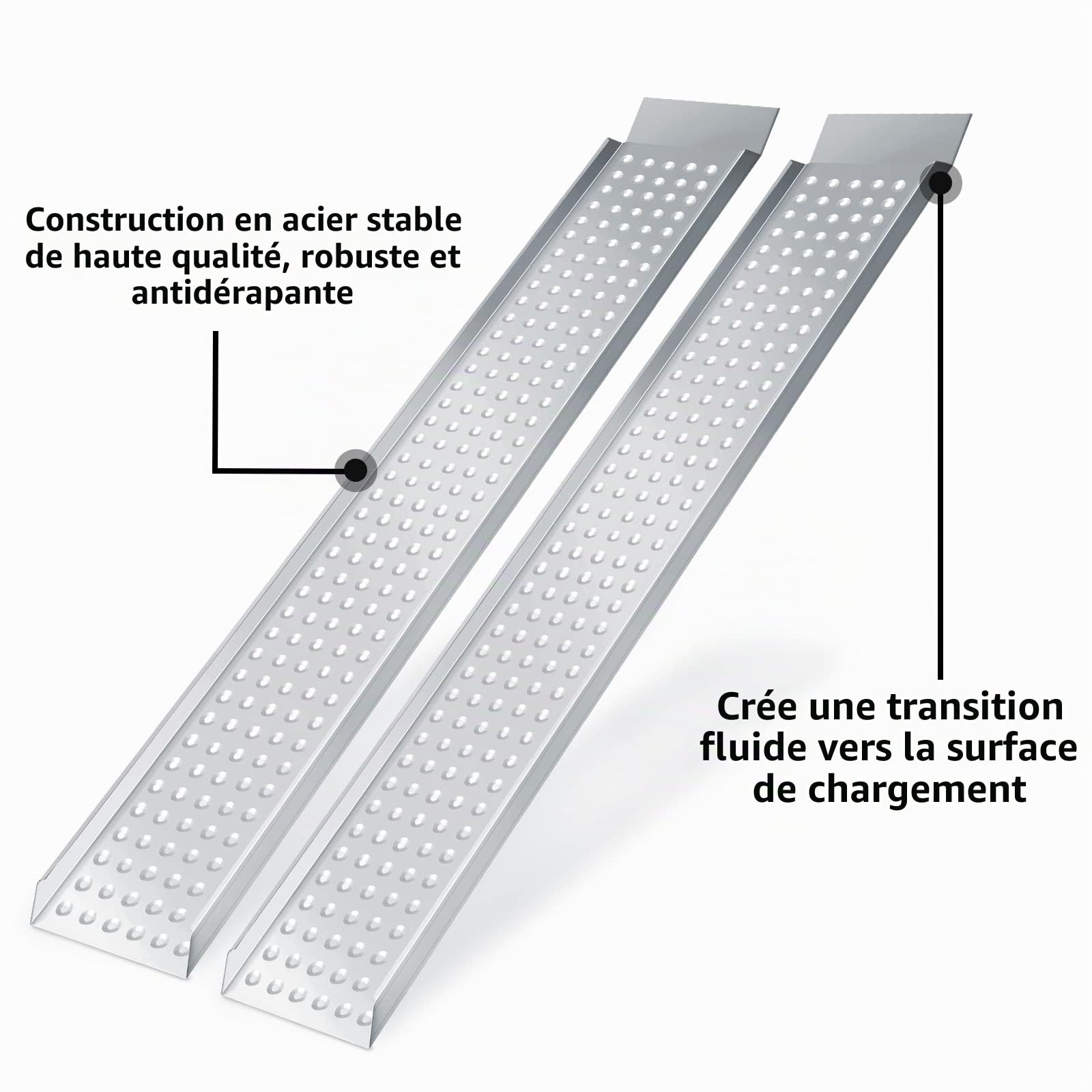 Randaco Lot de 2 rampes de chargement pliables - 400 kg - Antidérapantes - 160 x 23,5 x 4 cm - Pour moto, tracteur de pelouse, voiture