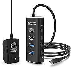 RSHTECH USB Hub, 3.2 Gen2, 4 Ports, 10 Gbps, High Speed Transfer, USB Port, USB Port, USB-C Hub, Self-Powered, Bus Power, Selectable Power Supply Methods, 5V/2A Power Adapter Included, OTG Function
