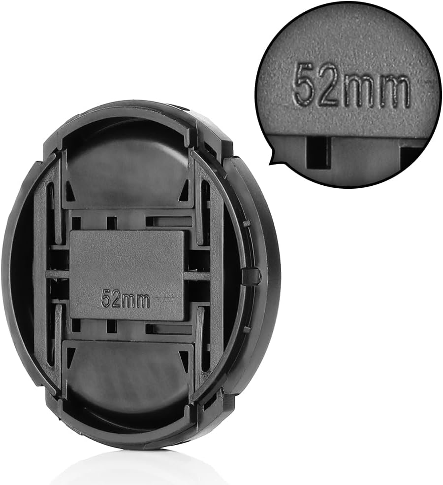 Camera 52mm Lens Cap Center Pinch with Lens Cap Leash Hole Bundle Compatible with Nikon Sony Canon DSLR Cameras & Other DSLR Cameras UV Lens (52mm)- 4 Pack