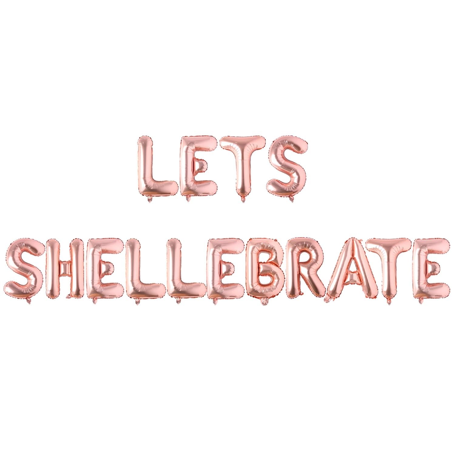 Shell Themed Party Decoration, Rose Gold Let's Shellebrate Foil Balloon Banner with Pink Shell Balloon for Bridal Shower and Birthday Party Decoration