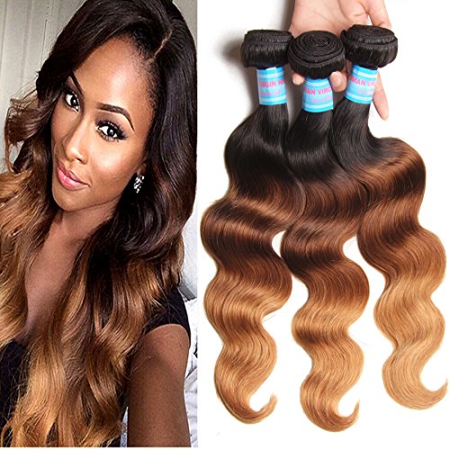Jolia Hair 8A Brazilian Virgin Hair Weave Body Wave Ombre Blonde Human Hair Bundles 3 Tone #1B/4/27 Brazilian Hair Extensions No Shedding (22 24 32)