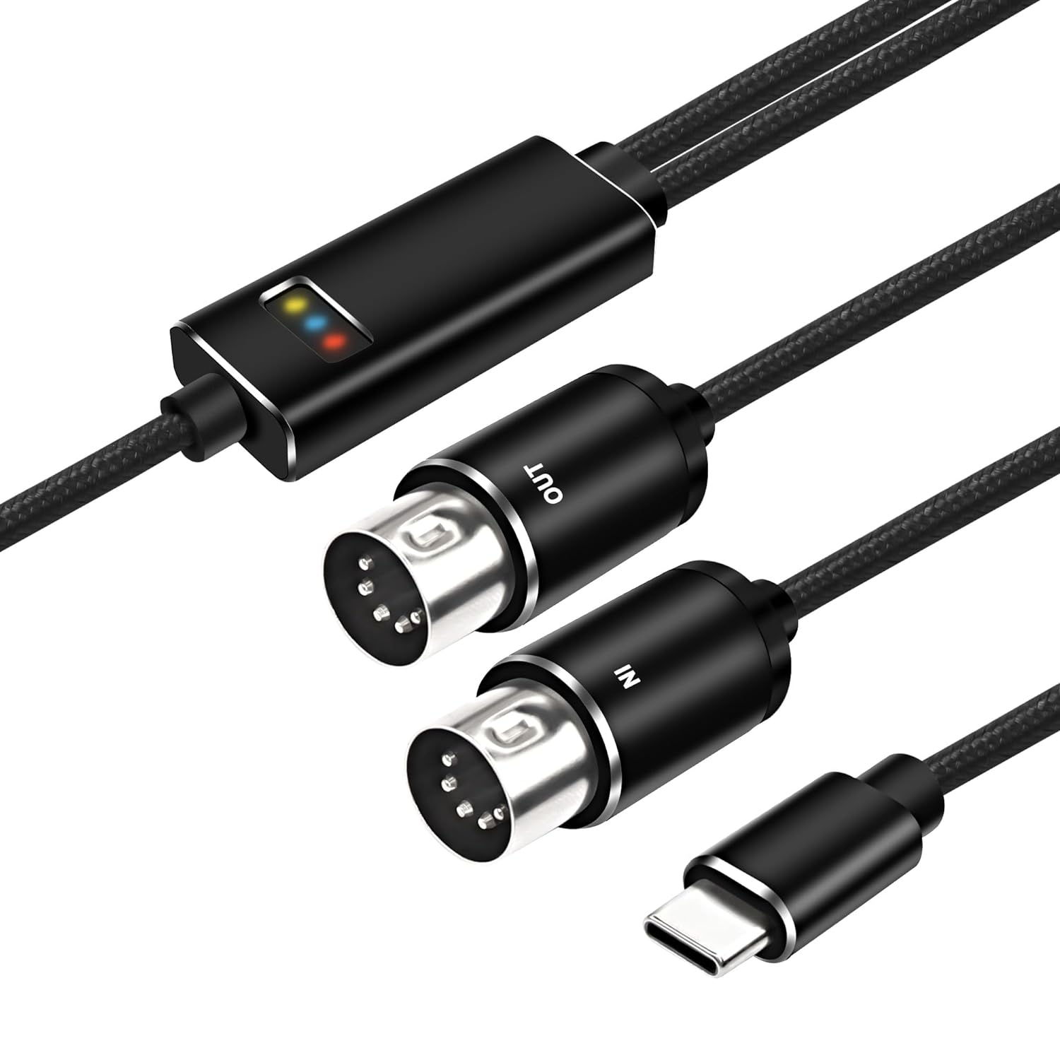 XMSJSIY MIDI a USB Type-C Interface Kabel Adapter 5-Pin MIDI zu Type-C Input&Output Konverter Kabel mit LED Anzeige für Piano Keyboard zu PC Mac Laptop -2M (Type-C)