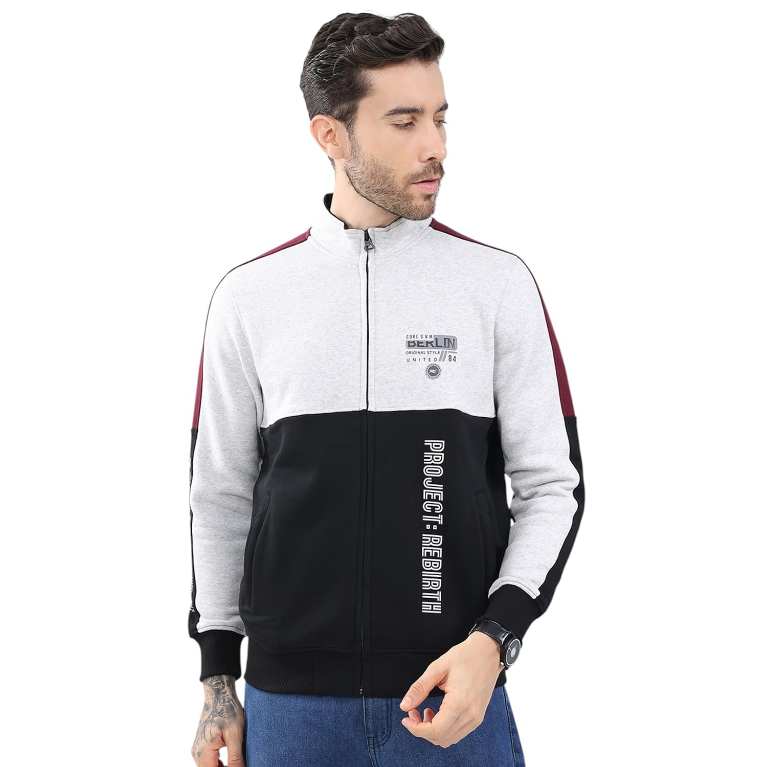 monte carlo Men's Regular Fit Winter Sweatshirt | Printed Mock Neck | Full Sleeve Zipper Closure Stylish Sweatshirt for Men's-picture-21
