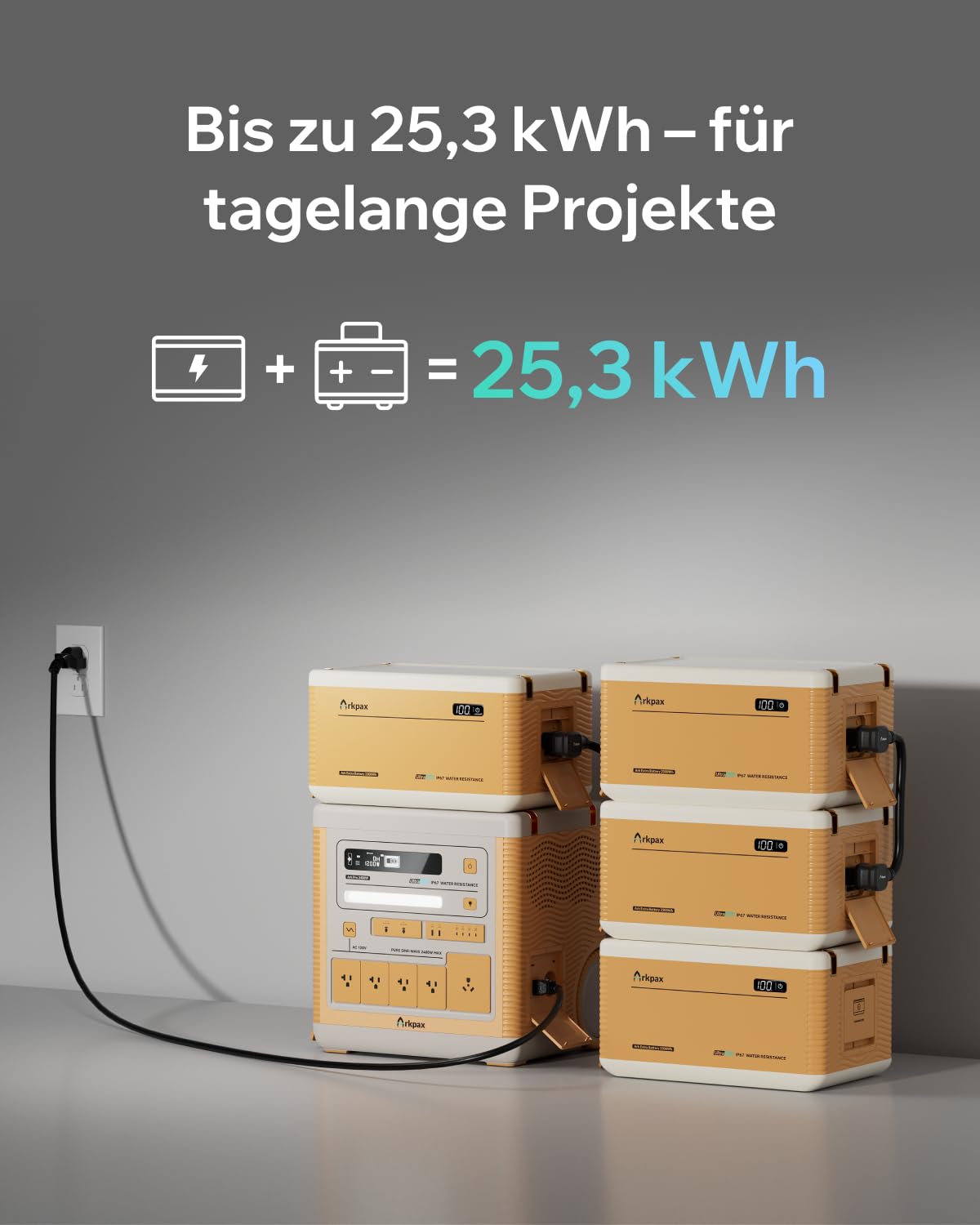 Station électrique portable Arkpax Ark PRO, capacité 2304Wh, batterie LFP 2300Wh, entrée solaire 1200W, recharge rapide. Quelques défauts dans l'emballage, produit non utilisé (reconditionné)