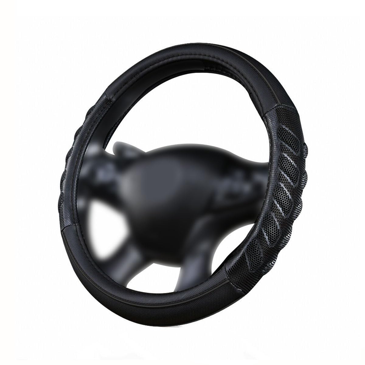 Funda para volante de coche Flying Banner de piel sintética con masaje, ajuste universal, diseño de panal 3D, antideslizante, deportiva, 15 pulgadas, color negro