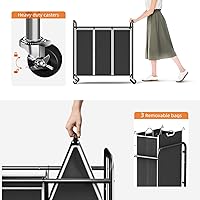 Vista 5 de ROMOON Clasificador de ropa resistente de 3 compartimentos, cesta con forro extraíble y ruedas, organizador que ahorra espacio para lavandería