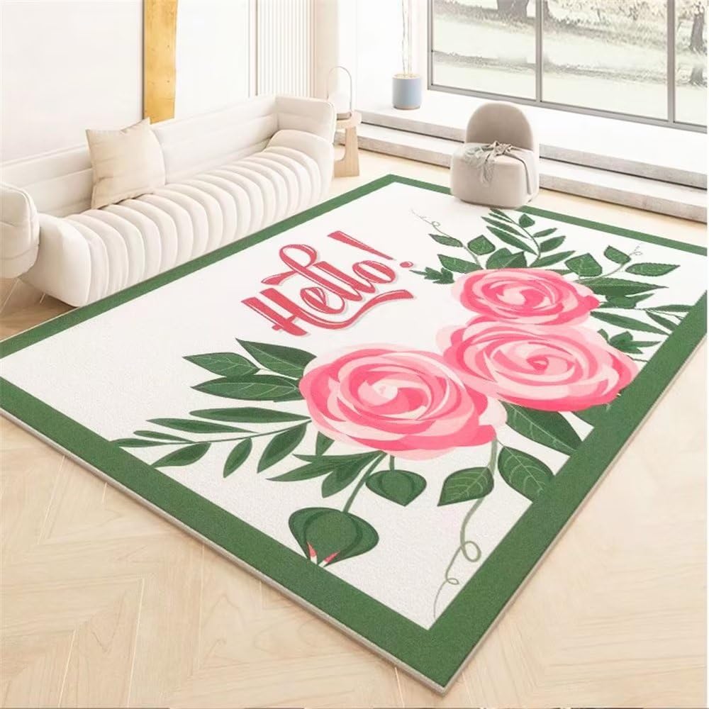 Tapis de chambre adulte floral lavable en machine pour balcon et petit salon cosy