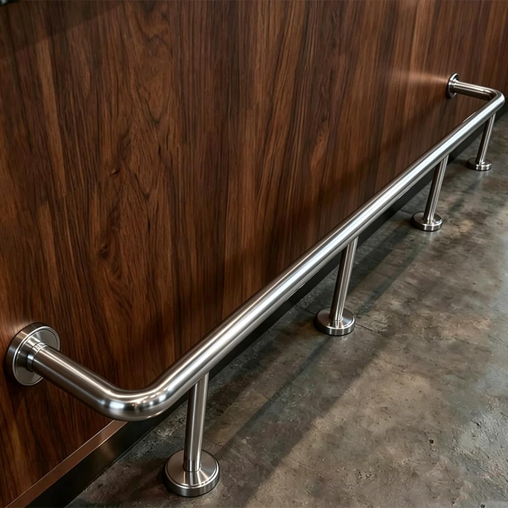 Hefjiayciq Silver Bar Foot Rail Kit, Stainless Steel Floor Standing Bar Undercounter Foot Rest, For Bar, Kitchen Island, Coffee Bar, Restaurant Railing System,,420Cm/13.8Ft