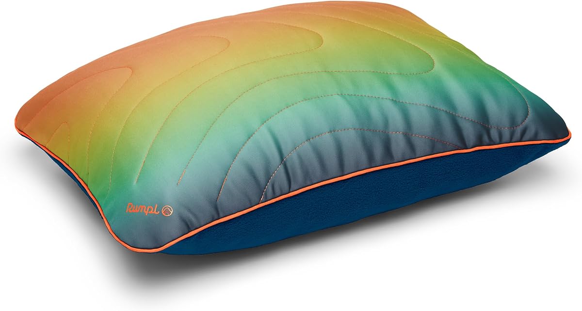 Rumpl Camp Pillow - Packable, Adjustable Comfort, Baja Fade | For Outdoors and Travel, Packable Camp Pillow with Adjustable Memory Foam Fill and Dual-Sided Temperature Control