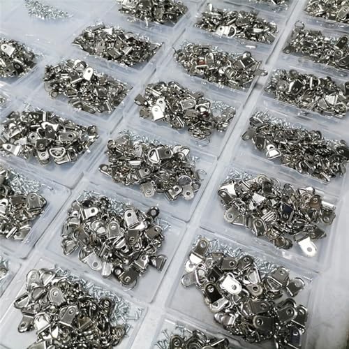 Image of Pack of 100 Single Hole Hangers Metal Triangles D Rings with Screw Painting Hangings Hook Picture Hangers Set