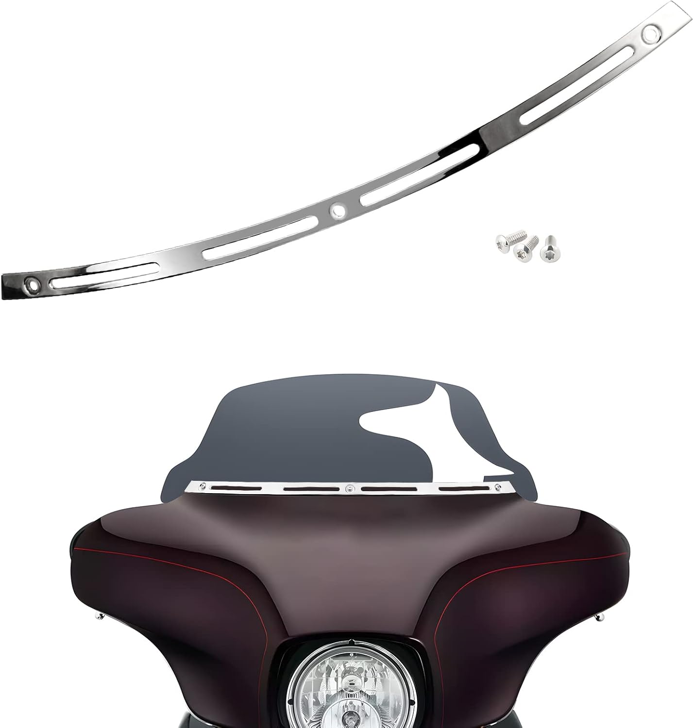 Slotted Windshield Trim Chrome Stainless Windscreen Trim Compatible for Harley 2014-2024 Touring Ultra Limited Street Glide Electra Glide Tri Glide CNC Cut