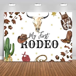 Mocsicka First Rodeo Backdrop Western Cowboy 1st Birthday Party Background Wild West 1st Birthday Party Cake Table Decoration Photo Booth Props (7x5ft)