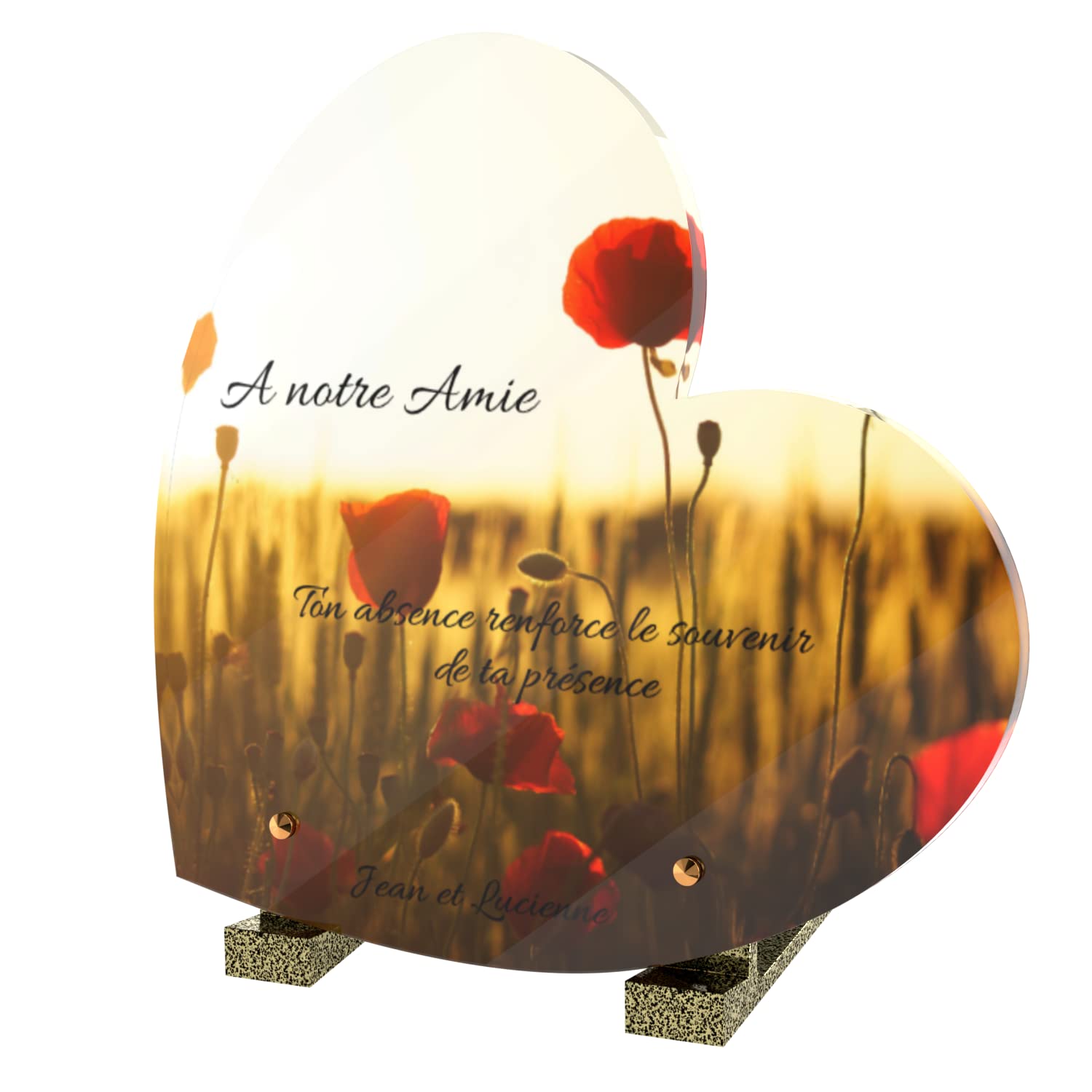 Plaque Funéraire Personnalisable Cœur Photo Et Texte - Fleurs Cerisier 25x25 Cm - Résistante Intempéries Anti UV