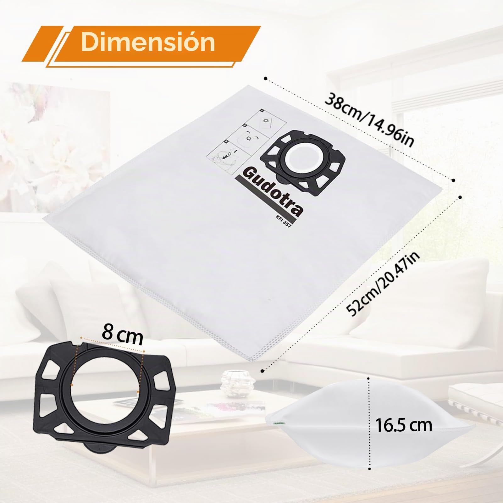 Gudotra 10 Bolsas de Repuesto para Aspiradora WD3 Compatibles con Kärcher WD2Plus WD2 WD3 KWD 1 KWD 2 KWD 3 MV 3 WD 3.200-WD 3.800 M SE 4001 SE 4002, Repuesto 2.863-314.0 KFI 357 Bolsa de Aspiradora