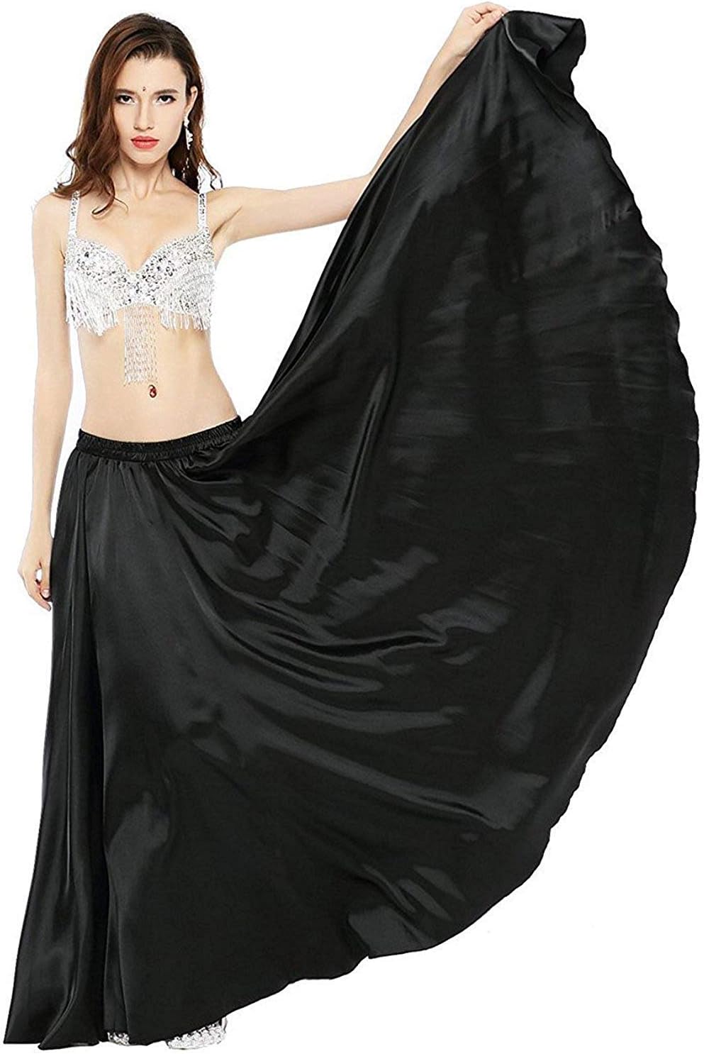 TS Life Style Women's Poly Silk Umbrella Cut Skirt (skirtblk001, Black, Free Size)