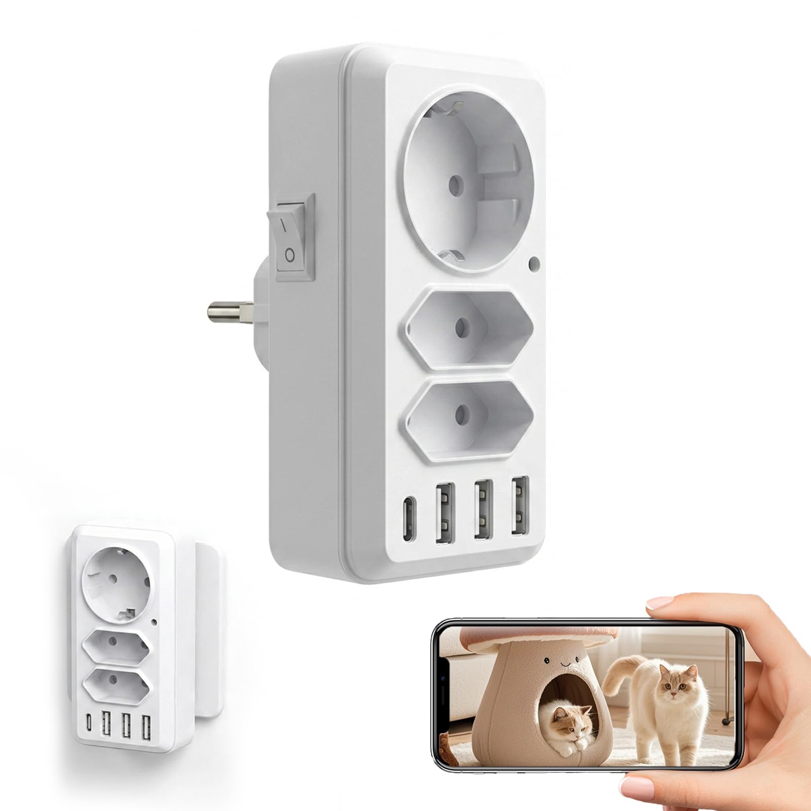 Fotocamera 4K Ultra HD con grandangolo 100°, rilevamento del movimento, connessione WiFi o modalità punto di accesso, archiviazione locale, registrazione in loop, presa europea Plug & Play