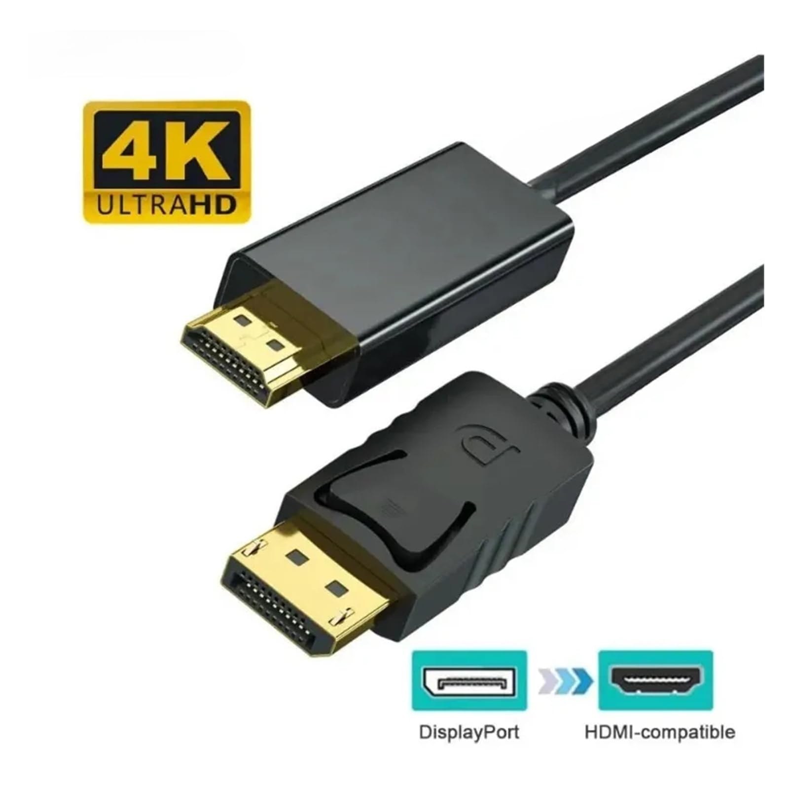 Câble DisplayPort Vers HDMI 4K (mâle Vers Mâle, Vidéo Et Audio) Fonctionne For Ordinateur/ordinateur Portable/TV/projecteur/moniteur