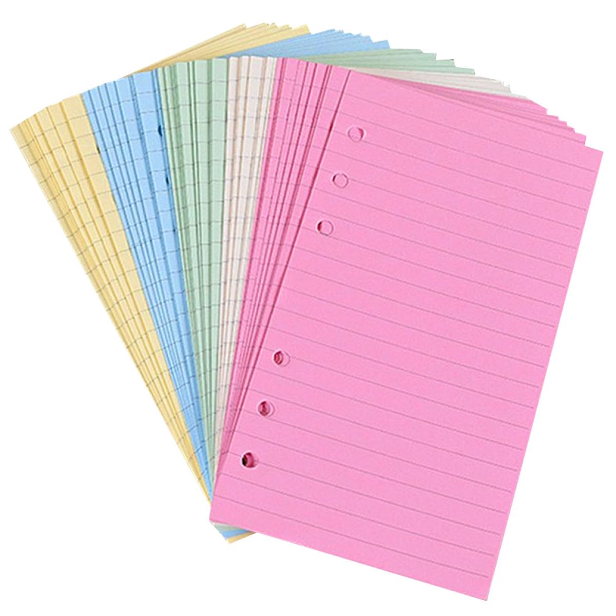 Hemobllo Lot de 100 Recharges de Papier de Cahier à Feuilles Mobiles A5 6 Trous Papier Ligné Coloré Multicolore Inserts Recharge Perforés pour Classeur à Anneaux Papeterie pour Bureau