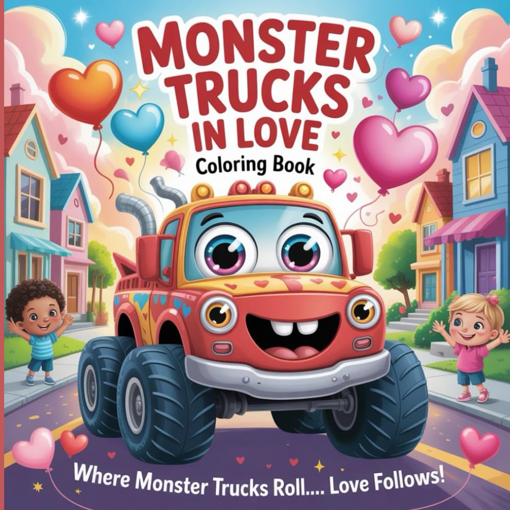 Monster Trucks In Love: Fun Monster Truck Coloring Book for Kids Who Love Big Wheels, Speed, and Adventure