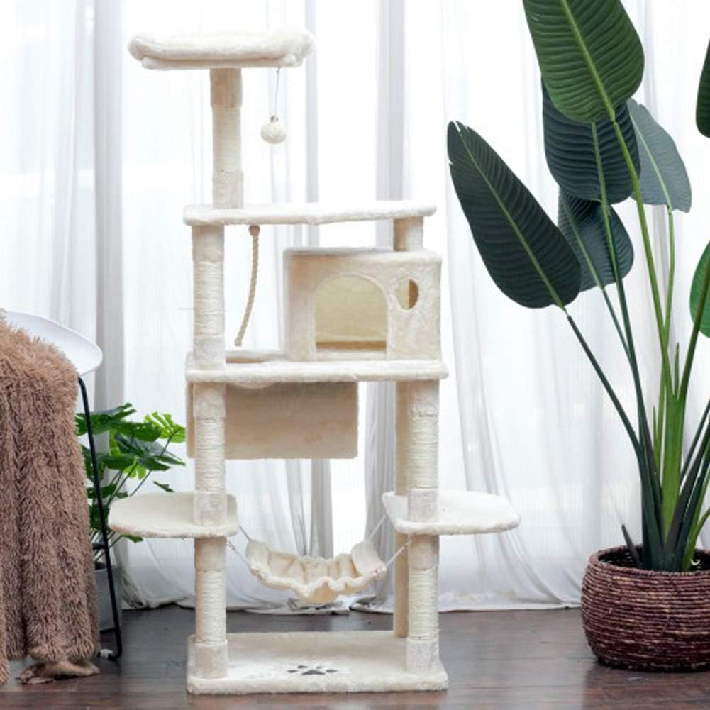 Eddy 61.02" Cat Tree Condo Furniture Kitten Activity Tower Pet Kitty Play House with Scratching Posts Perch Hammock Tunnel, Multi-Level Cat Tree Stand House Furniture Kittens Activity Tower (Yellow)