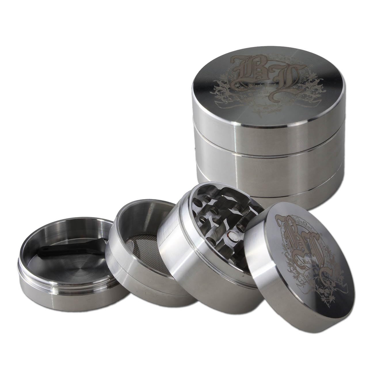 Black Leaf Edelstahlgrinder 4-tlg inkl. Schaber & Pollensieb
