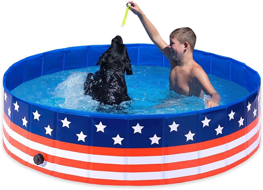 Foldable Dog Pool,Collapsible Dog Pet Pool Bathing Tub Kiddie Pool,PVC Pet Pool,48inch Pet Swimming Pool for Dogs Cats(US Flag Pattern)