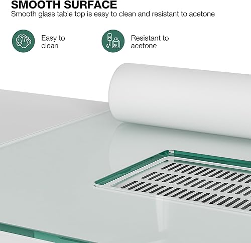 Miniatura 5 de Mesa de manicura, estación de mesa de escritorio de uñas con parte superior de vidrio para tecnología de uñas con ventilación eléctrica de corriente