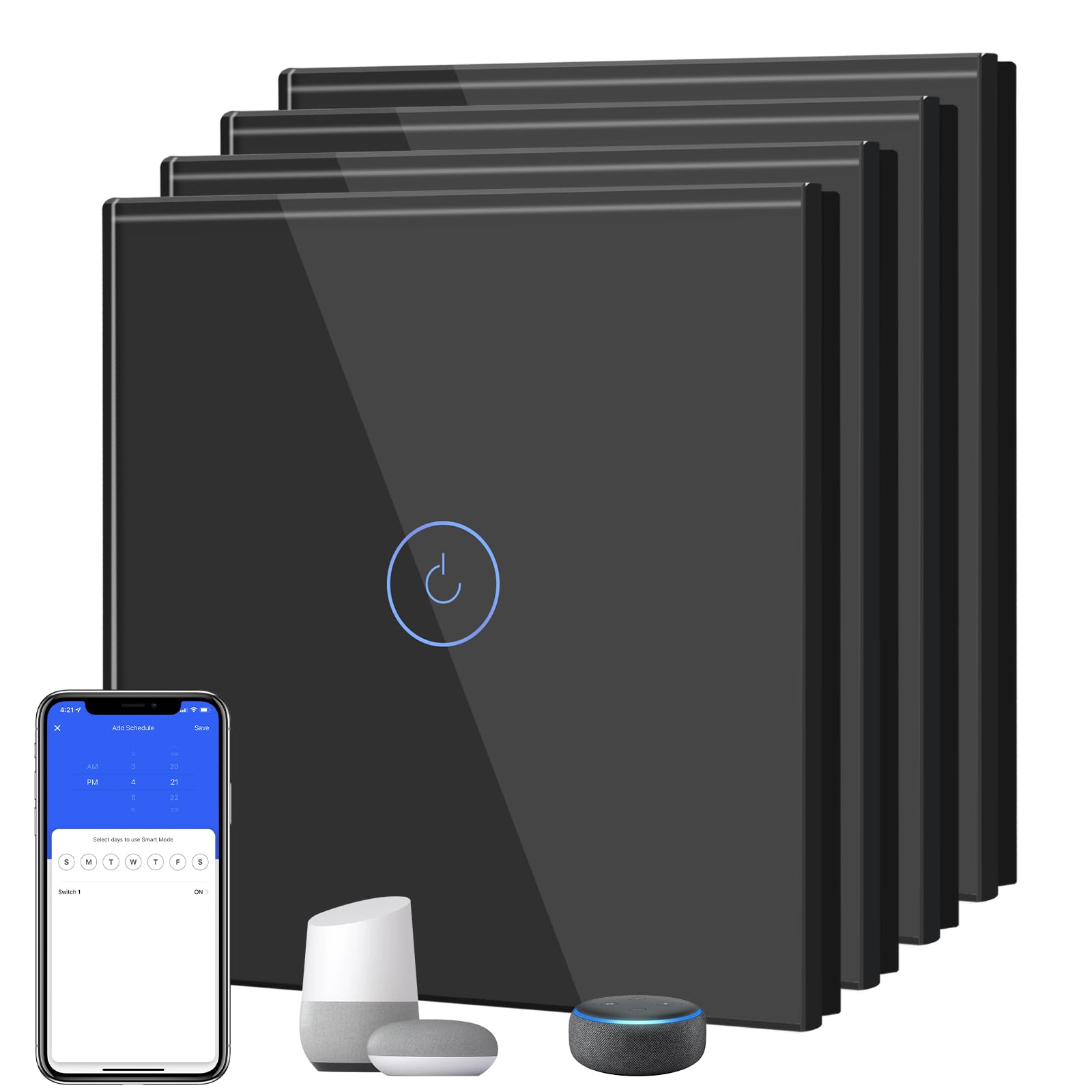BSEED Interruptor Inteligente WIFI,Interruptores Tactil Con Cristal,Compatible con Alexa,Tuya y Smart Life,Requiere Cable Neutro,2 Gang 1 Vía,86mm Blanco — view 47