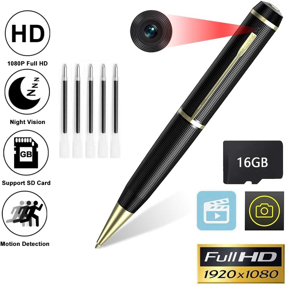 Hidden Camera Pen, HD 1080P Mini Portable Pocket Cam, Clip On Body Hidden Camera Security Pen Camera, Video Recording, Support Loop Recording, Suitable for Business and Conference