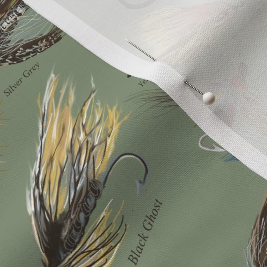 Spoonflower Fabric - Fly Fishing Lures Man Cave Outdoors Men Olive Green Neutral Vintage Printed on Petal Signature Cotton Fabric by The Yard - Sewing Quilting Apparel Crafts Decor