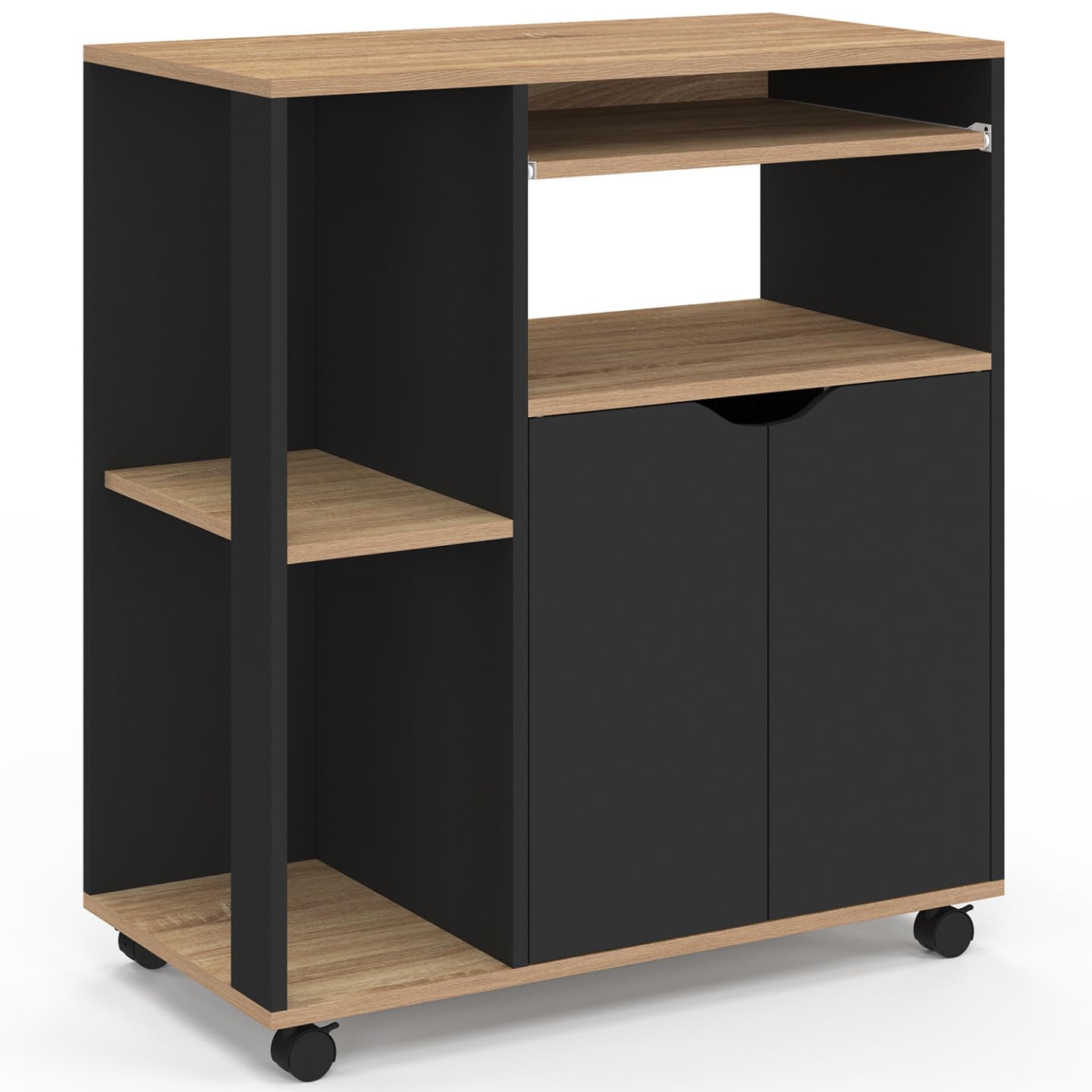 IDMarket - Desserte de cuisine COSI bois noir et plateaux façon hêtre L.76 CM