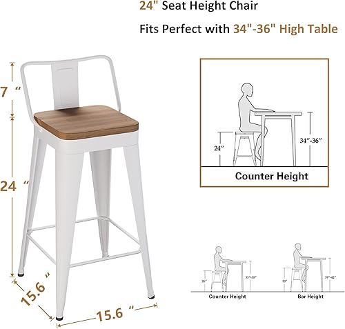 Miniatura 2 de Taburetes de bar de metal WENTMENT Juego de 4 Taburetes de altura de mostrador Taburetes de bar con respaldo removible Taburetes de bar de cocina de
