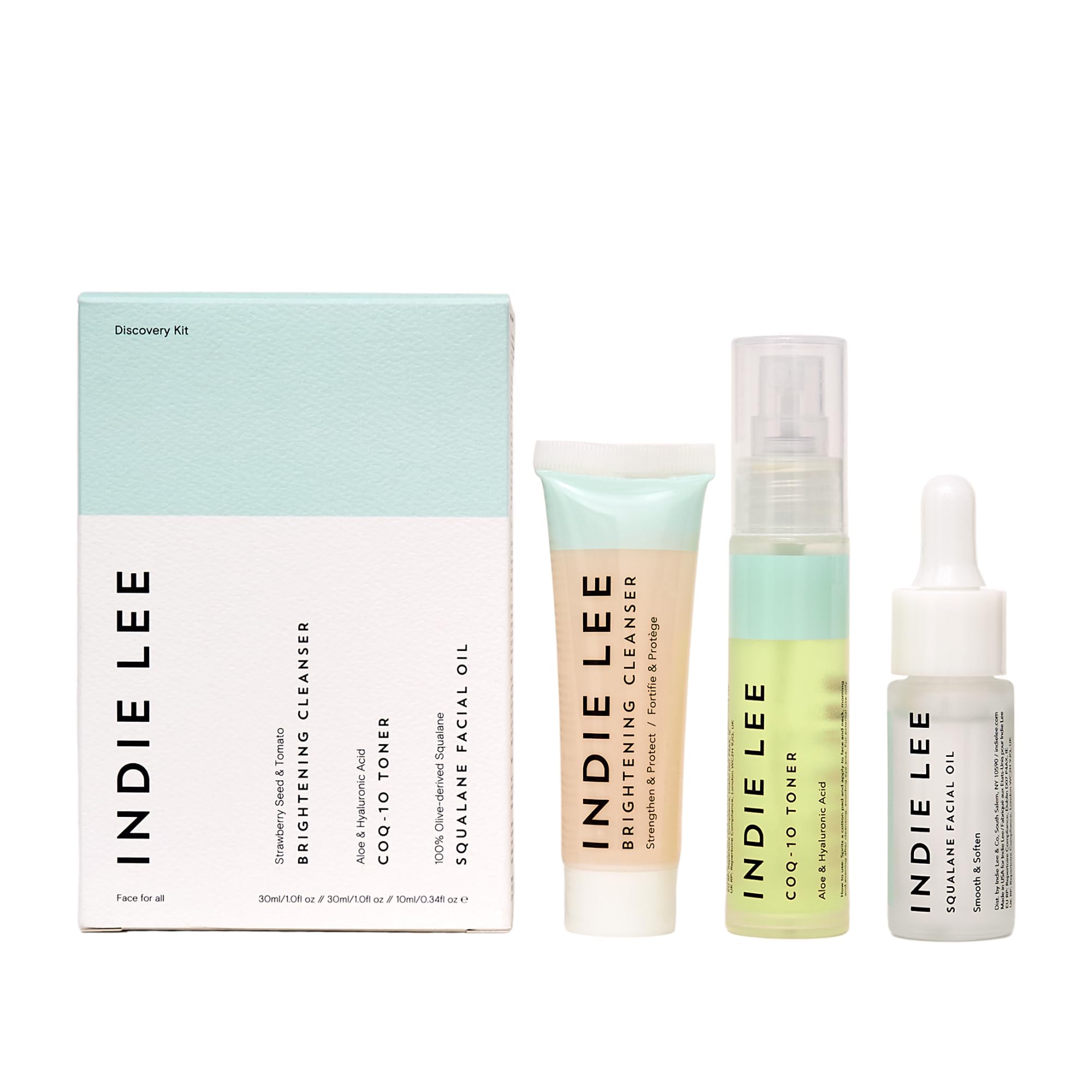 Indie Lee 3-Piece Skincare Discovery Kit with Cleanser, Toner and Facial Oil