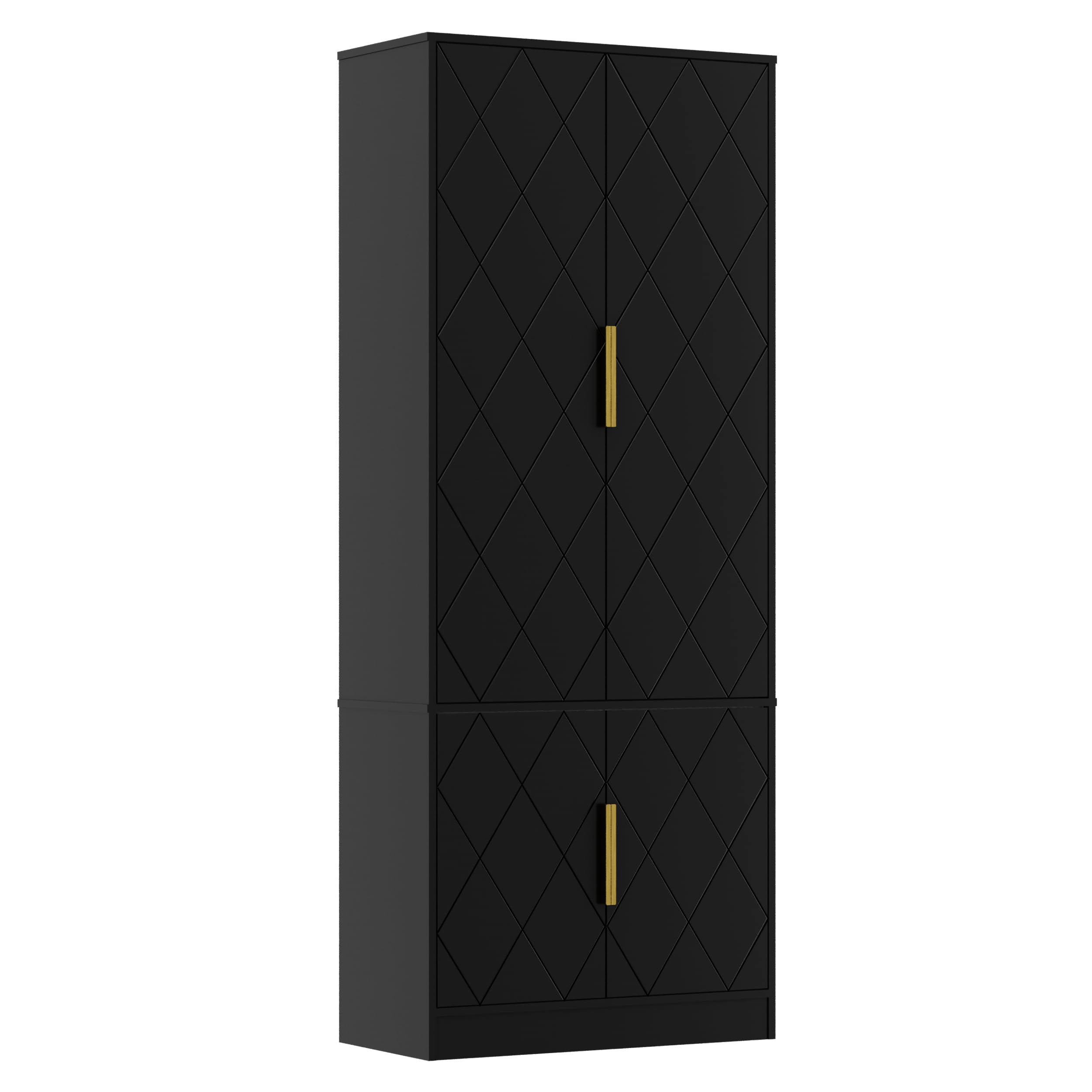 UEV Credenza Cucina Alta 150CM Design Diamante, Armadietto Highboard con 4 Ante, Grande Spazio di Archiviazione, Armadio Buffet Cucina Sicuro con Design Antiribaltamente, 60 x 30 x 150 cm, Nero
