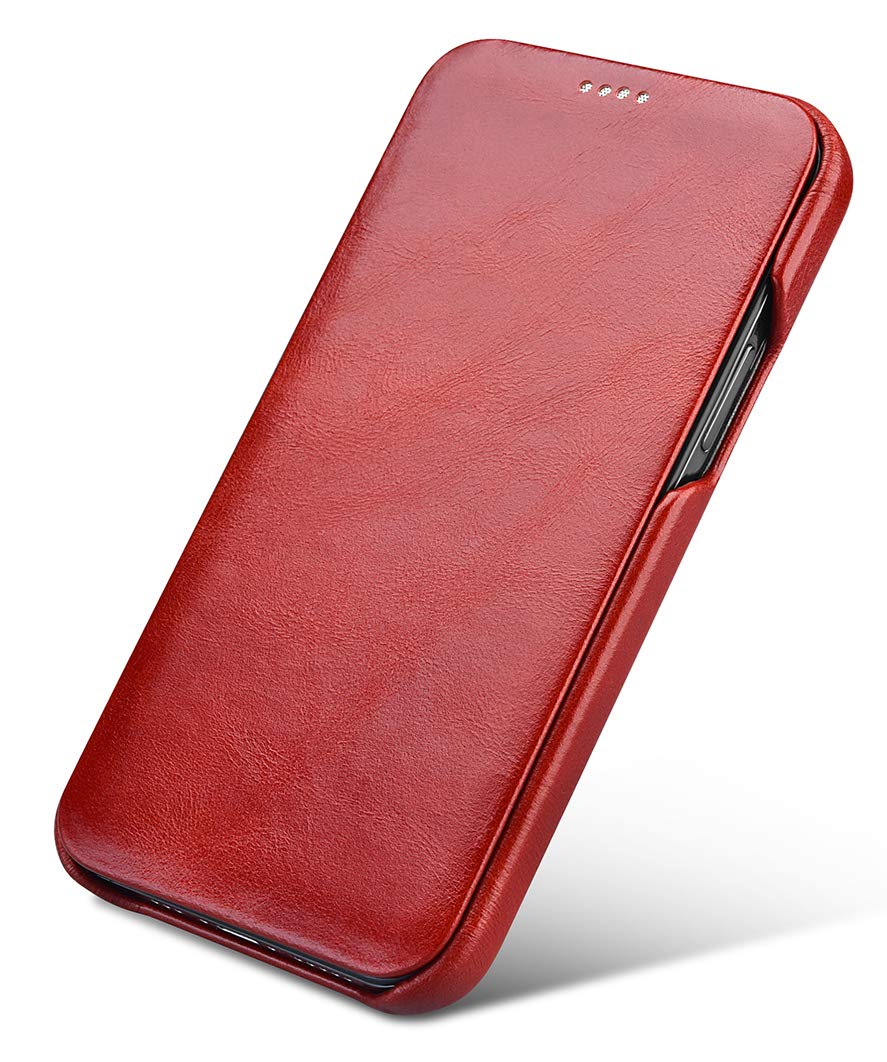 FUTLEX Leather Folio Case Compatible with iPhone 12 mini - Vintage Style Genuine Leather Flip Folio Design Cover - Built-in Magnetic Closure - Red