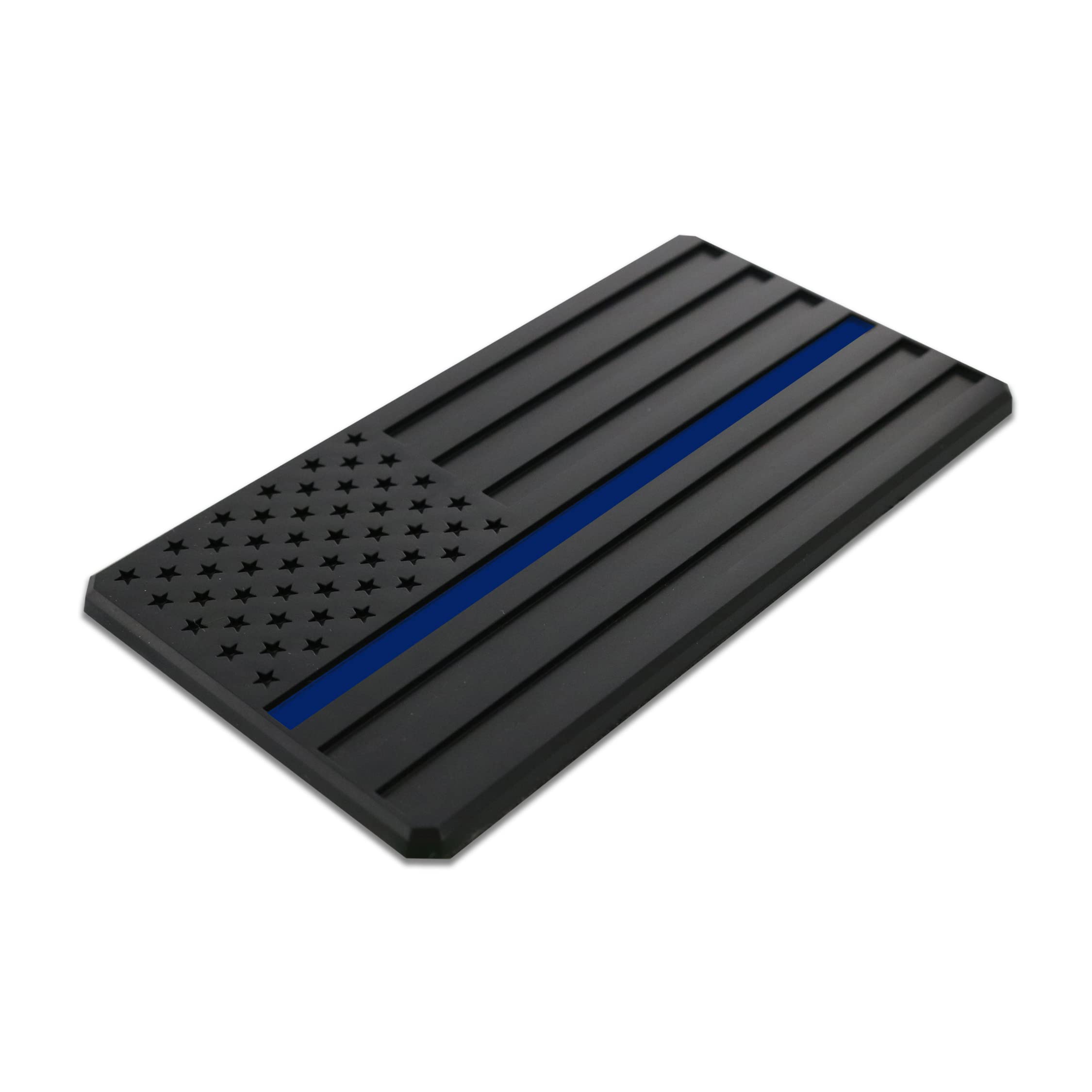 Thin Blue Line - Matte Black Police Flag Emblem - 3D Car and Truck Decal Accessory (Forward)