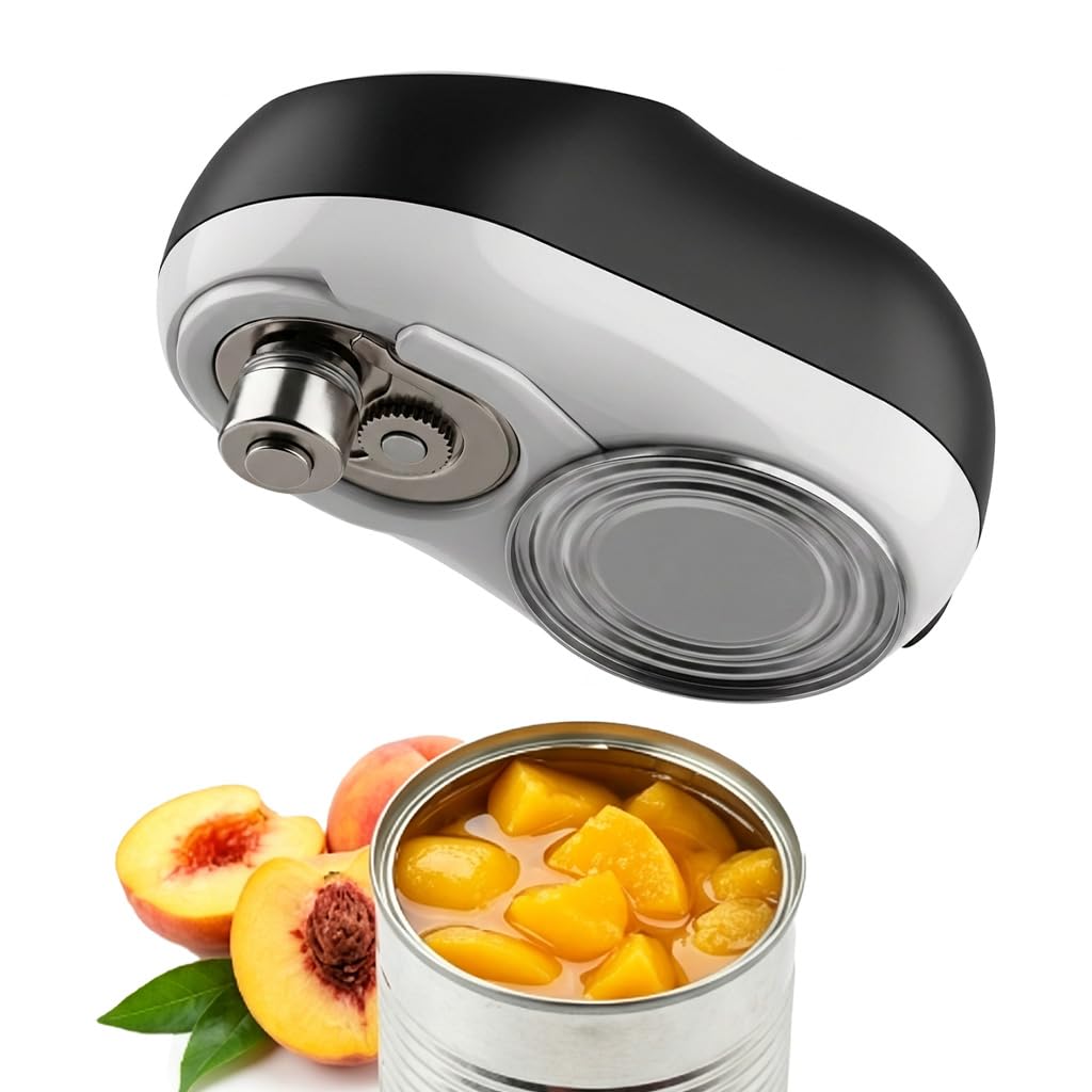 Electric Tin Opener with Smooth Edge Cut for All Can Types, One Touch
