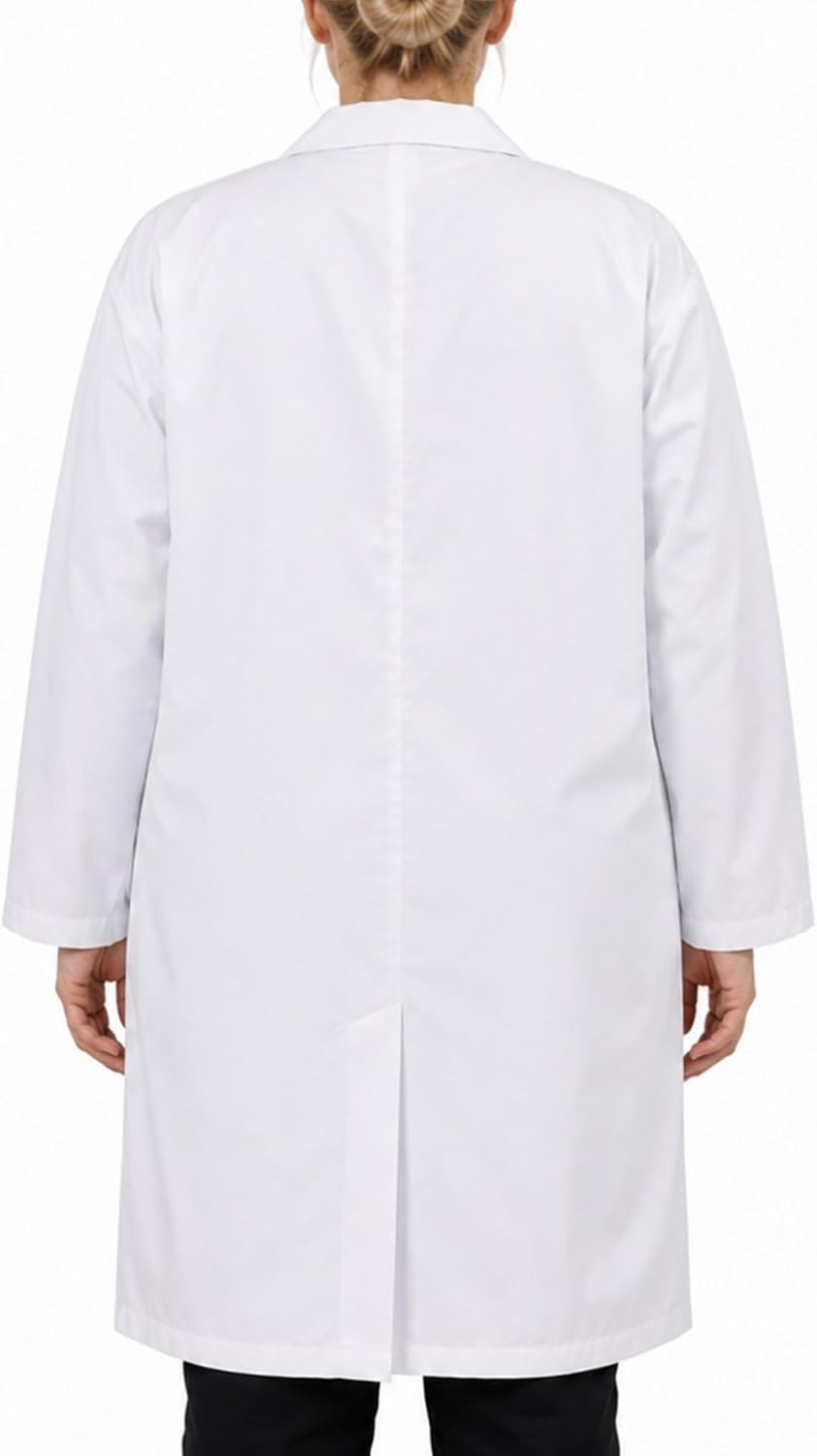 EISCO Adult Medium Professional Grade Poly-Cotton Lab Coat – Durable Snap Front Laboratory Coat, 3 Pockets, Machine Washable, White