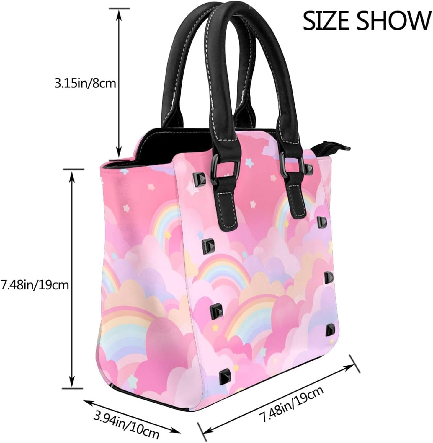 Leather Shoulder Bag for Women, Rainbow Star Studded Purse Cloud Sky Crossbody Handbags Punk Hobo Bag with Adjustable Strap