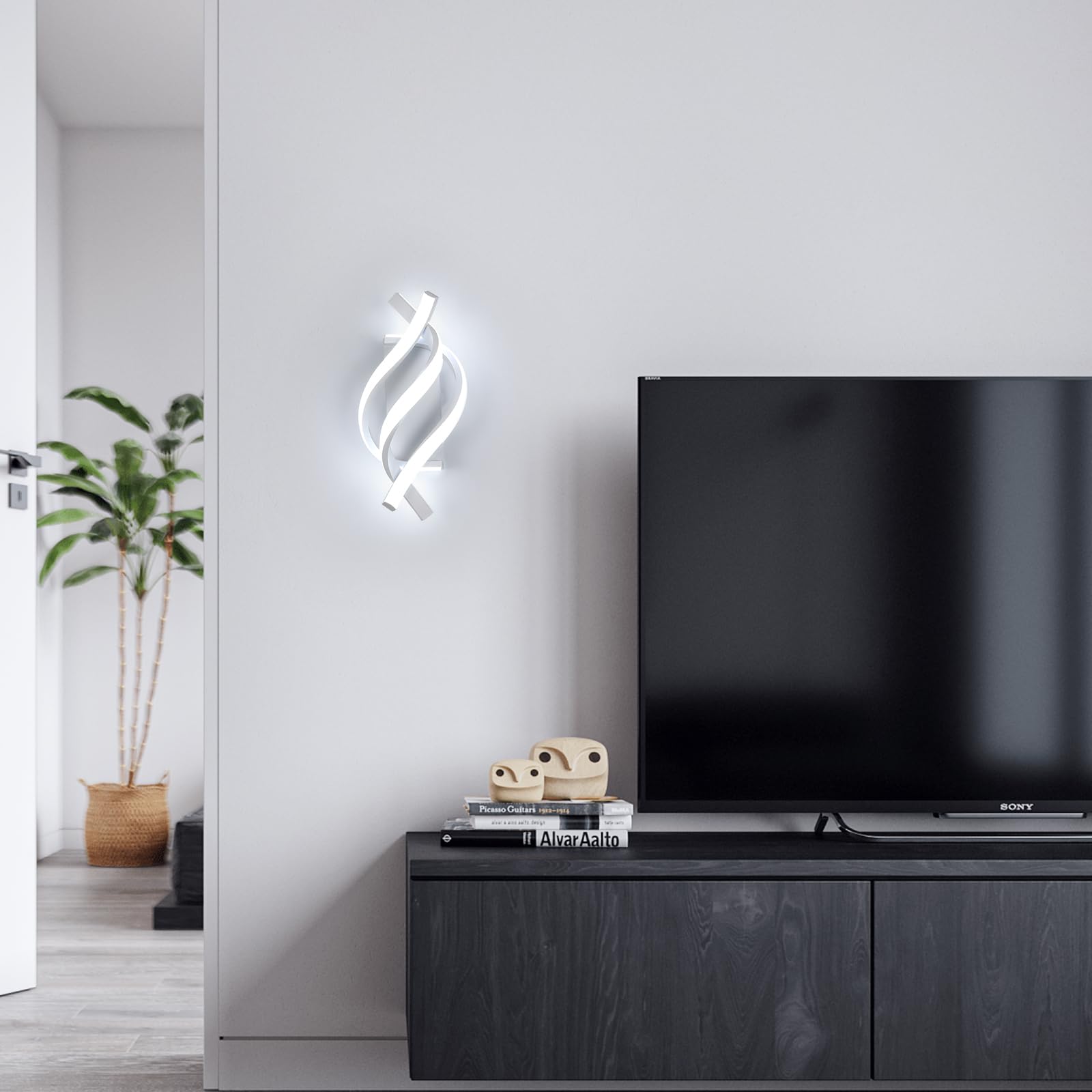 Applique LED Parete Interno, 22W 2500LM Bianco Lampada da Parete Moderno, Creativo Disegno della Curva Lampada a Muro per Camera da Letto Soggiorno Corridoio Sala Pranzo, Luce Fredda 6500K