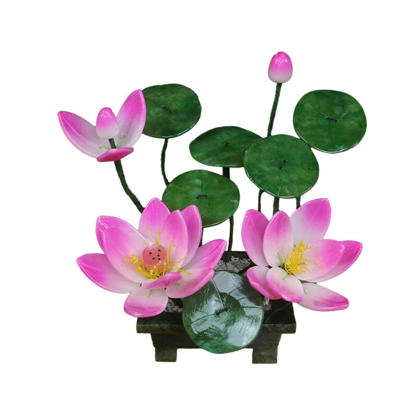 WDSOPK simulated potted plant Chinese-style Jade Lotus Ornament, Simulated Bonsai Home Decoration Artificial Plants(Pink) (Pink)