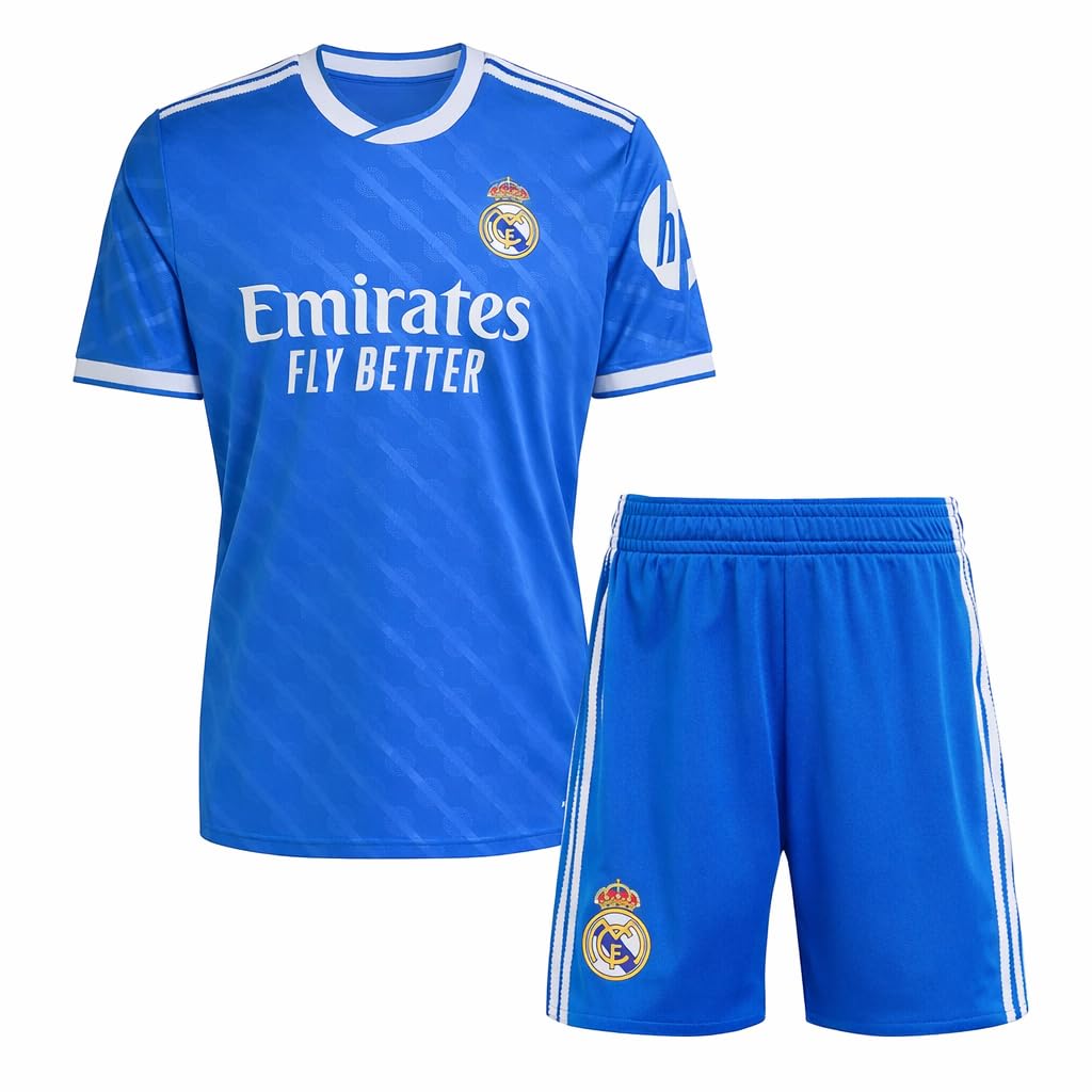 Real Madrid - Kit Infantil 3ª Equipación 2025‑2026 | Réplica Oficial | Camiseta + Pantalón | Diseño Azul | Tejido Transpirable | Regalo Ideal (6 años, Azul, Regular)