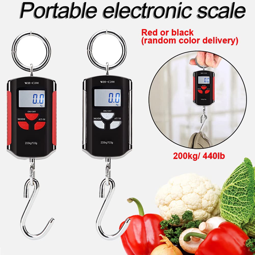 Bilancia digitale sospesa e bilancia portatile da gru per pesatura commerciale - Capacità massima 200 kg 440 lb con risoluzione 100 g - Display LCD retroilluminato e gancio in