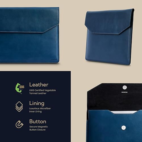 Miniatura 3 de Kronemar Funda de piel de grano completo para laptop de 13 pulgadas, compatible con MacBook Pro 2016-2022 de 13 pulgadas, MacBook Air 2018-2022 de