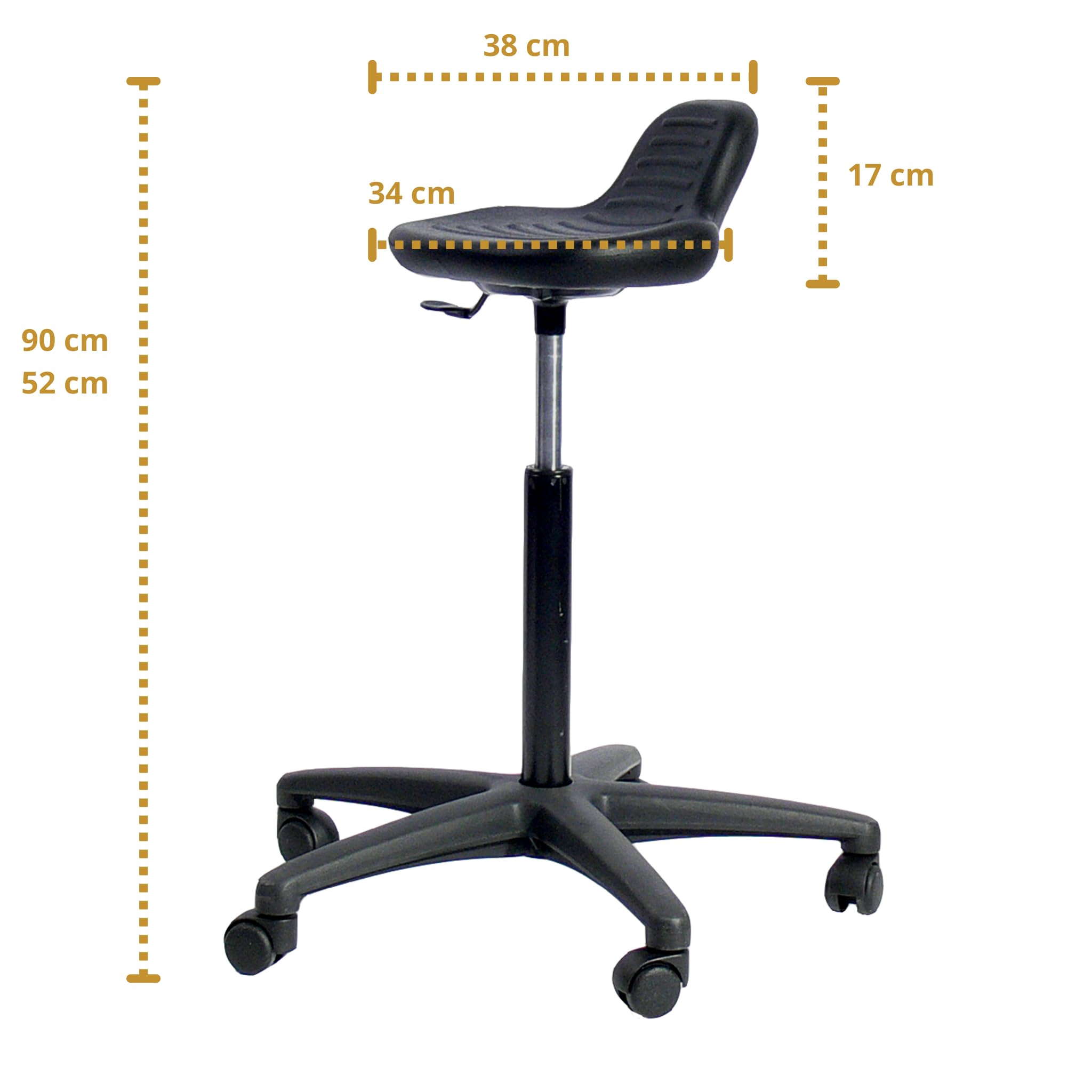 Topsit IND03 Taburete giratorio de trabajo de poliuretano, taburete con soporte de pie, altura regulable y fácil de limpiar, pie estable y ruedas de plástico