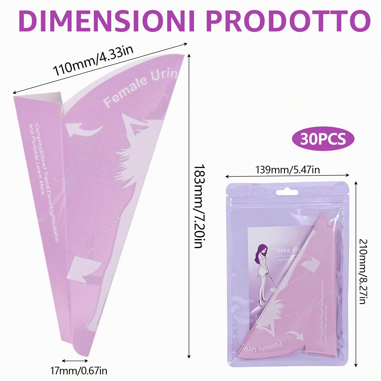 30 Pezzi Coni per Pipi Donna Monouso, Imbuto per Pipi in Piedi, Orinatoio Portatile in Carta, Adatto a Viaggi, Campeggio, Escursioni e Attività All'aperto, Donne Gravidanza e Anziani