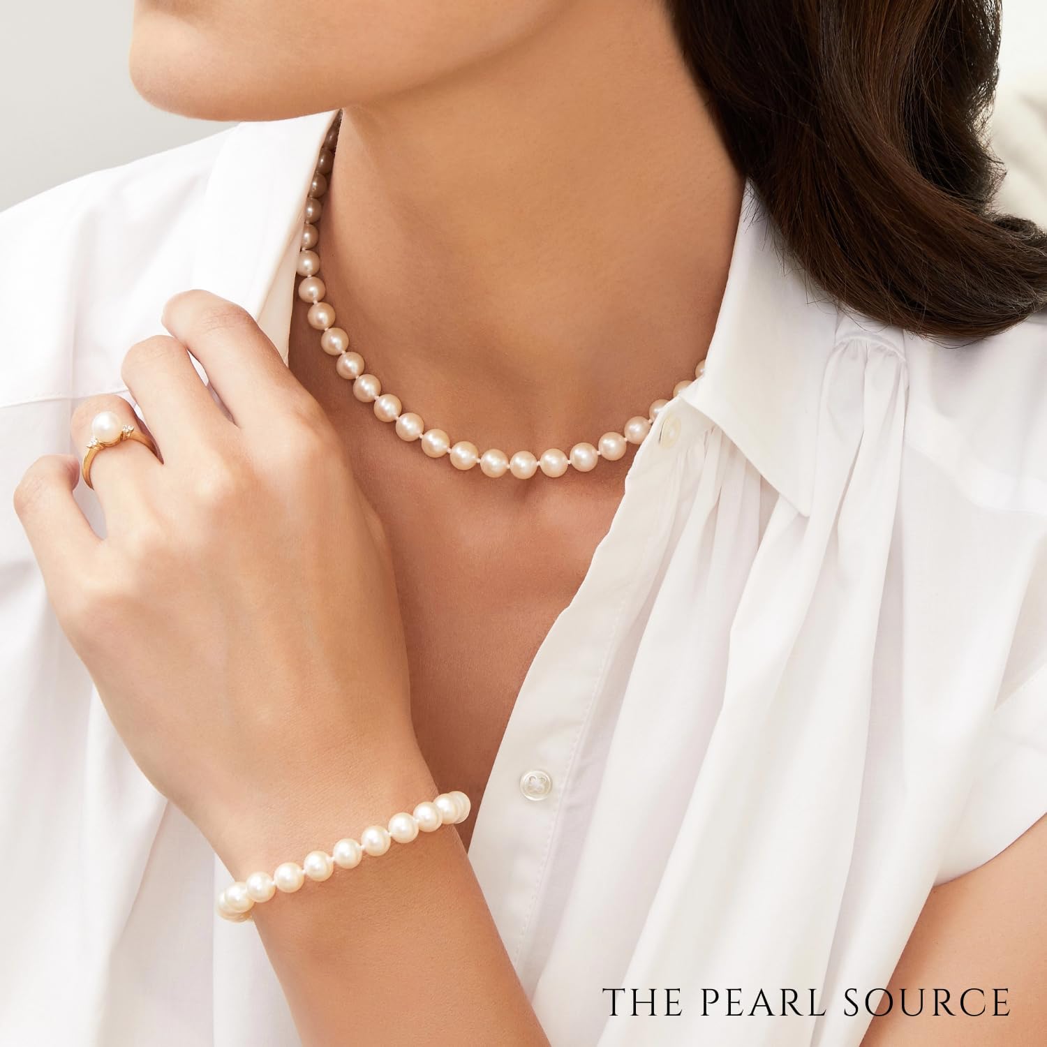 The Pearl Source Japanese Akoya Pearl Bracelet for Women, White Cultured Pearl, AAA Grade, 14K Gold, Classic Fine Jewelry Gift for Women