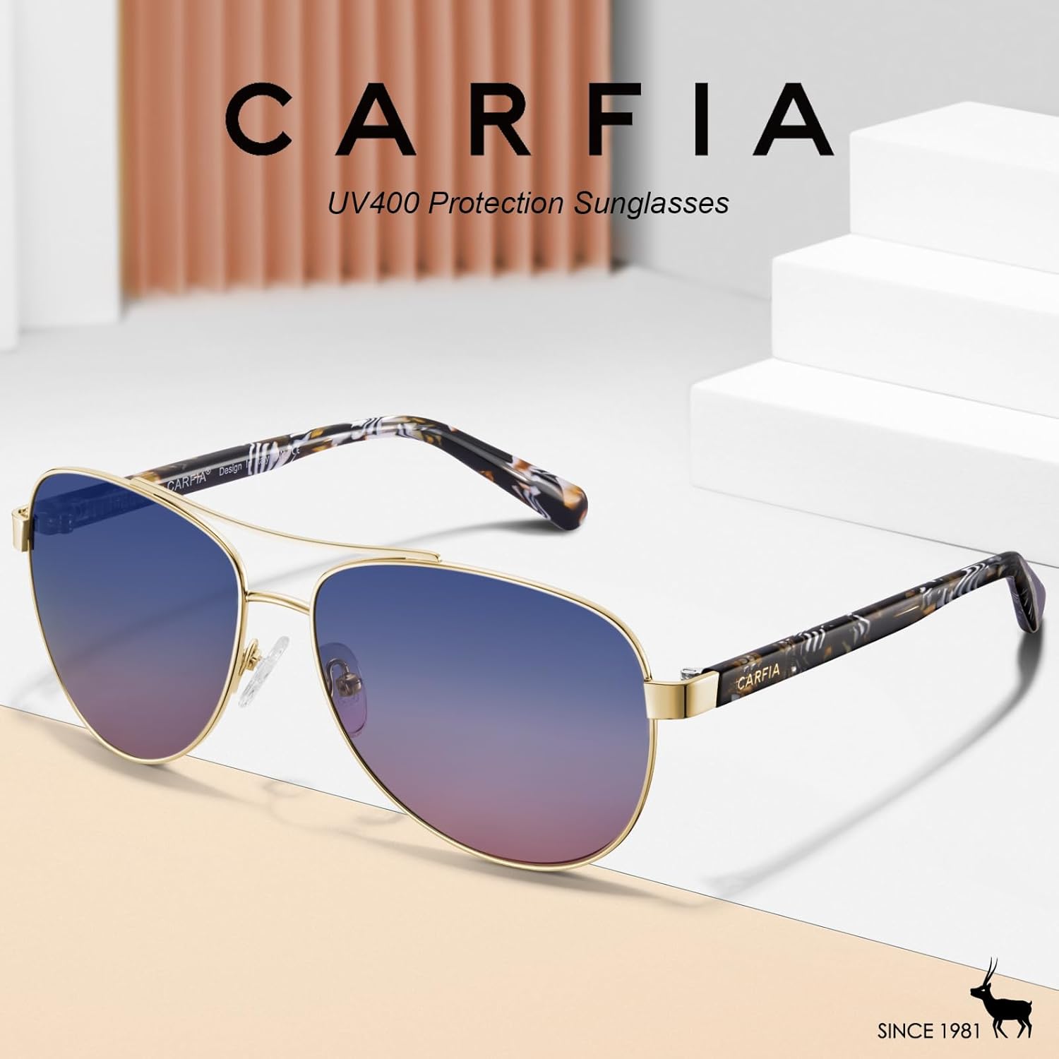 CARFIA Polarized Sunglasses for Women UV Protection Acetate Arms Metal Frame Woman's Shades CA3216 - Image 2