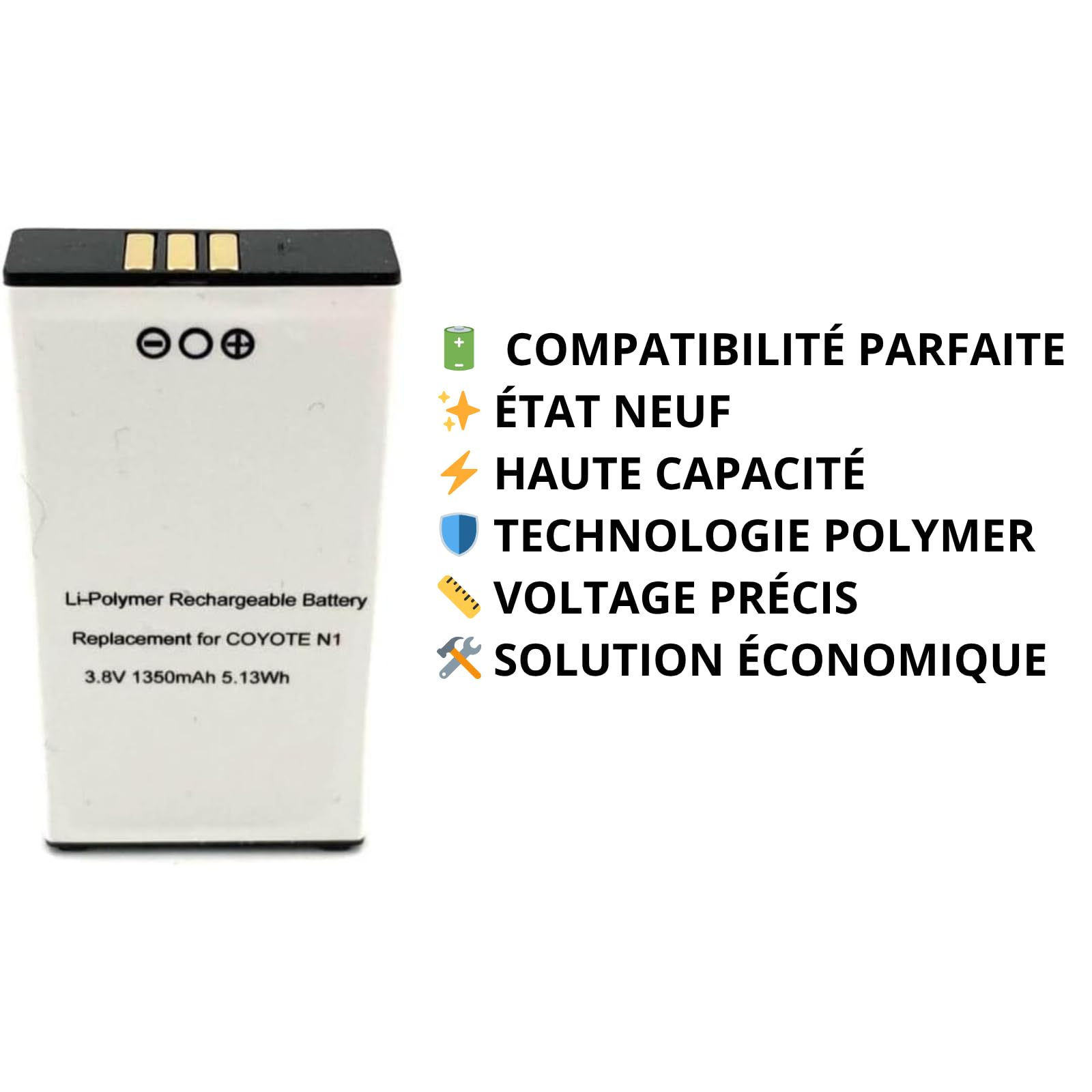 Batterie de Remplacement pour Coyote Mini GPS Neuve N1 - Li-Polymer 3.8V 1350mAh 5.13W - Baterrie Compatible avec Assistant Aide à la Conduite Coyote Mini