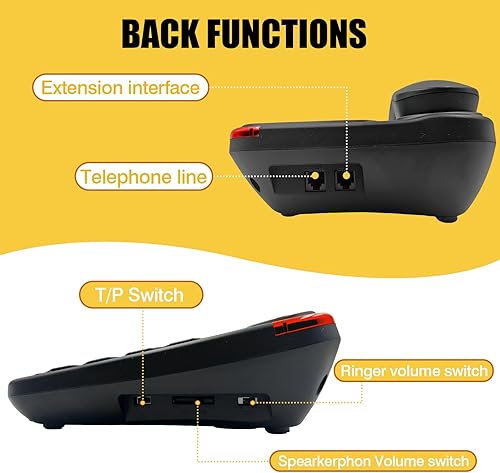 Miniatura 4 de Teléfono de botón grande para personas mayores, teléfono fijo con cable con función manos libres y 9 grupos de memoria, marcación de un solo toque,
